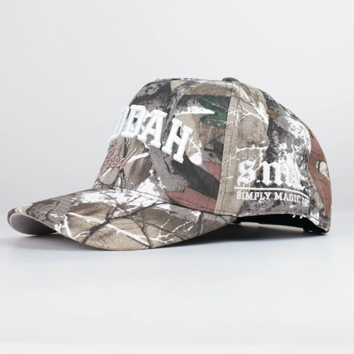 Custom 5-panel cap embroidery detail by BDBRIM