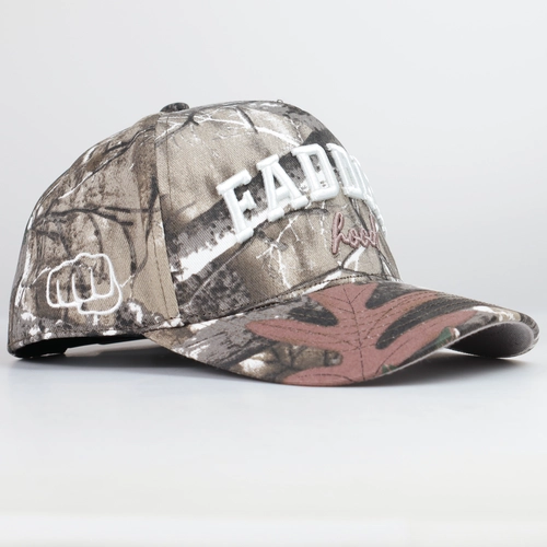 Custom 5-panel cap with curved brim produced at BDBRIM