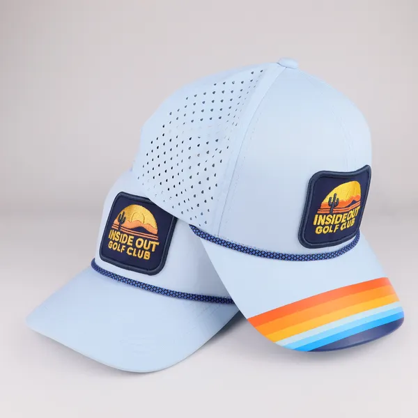 Custom laser-perforated golf cap produced by BDBRIM