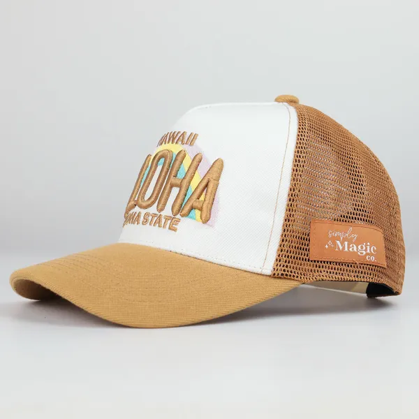 Custom embroidered mesh-back trucker cap produced by BDBRIM