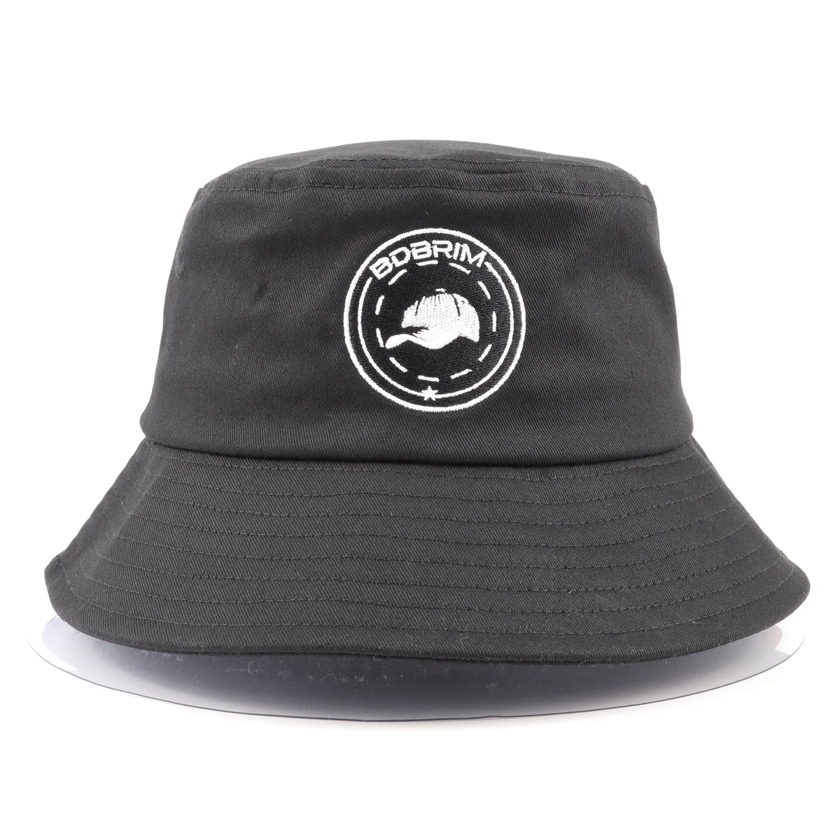 Alternate angle of charcoal gray embroidered bucket hat