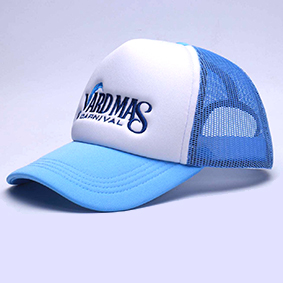 Custom Blue Trucker Hat with White Printed Foam Front